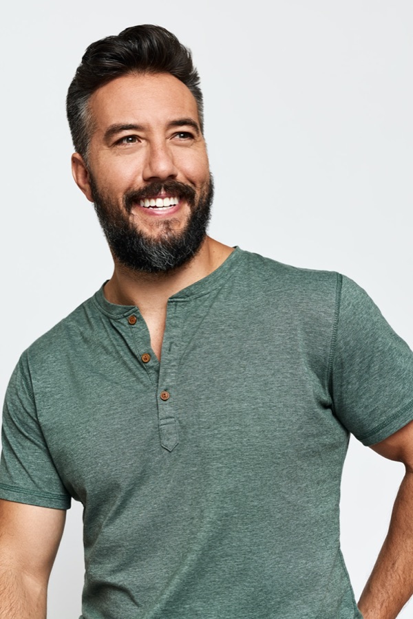 Max in a green henley, studio shot